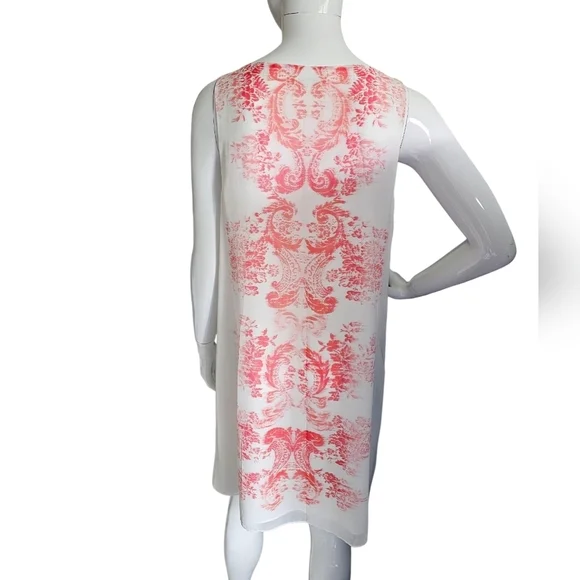 MAX STUDIO Mid Length Sheer Abstract Print White & Red Sleeveless Dress Size Med - Picture 2 of 10